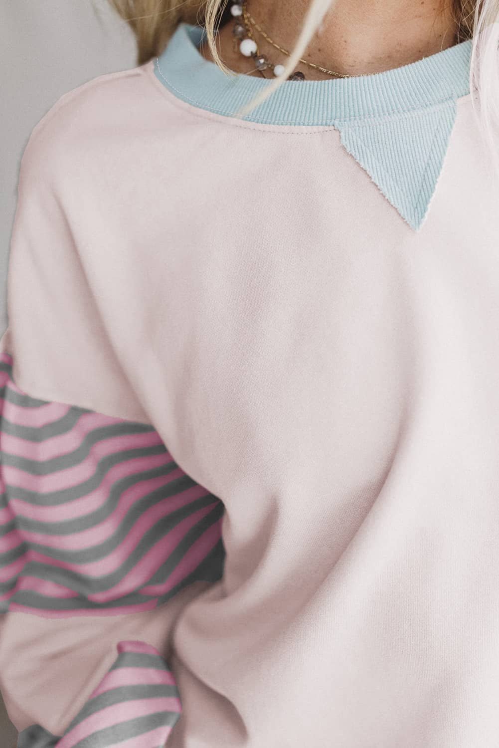Delicacy Striped Colorblock Patchwork Drop Shoulder Sweatshirt