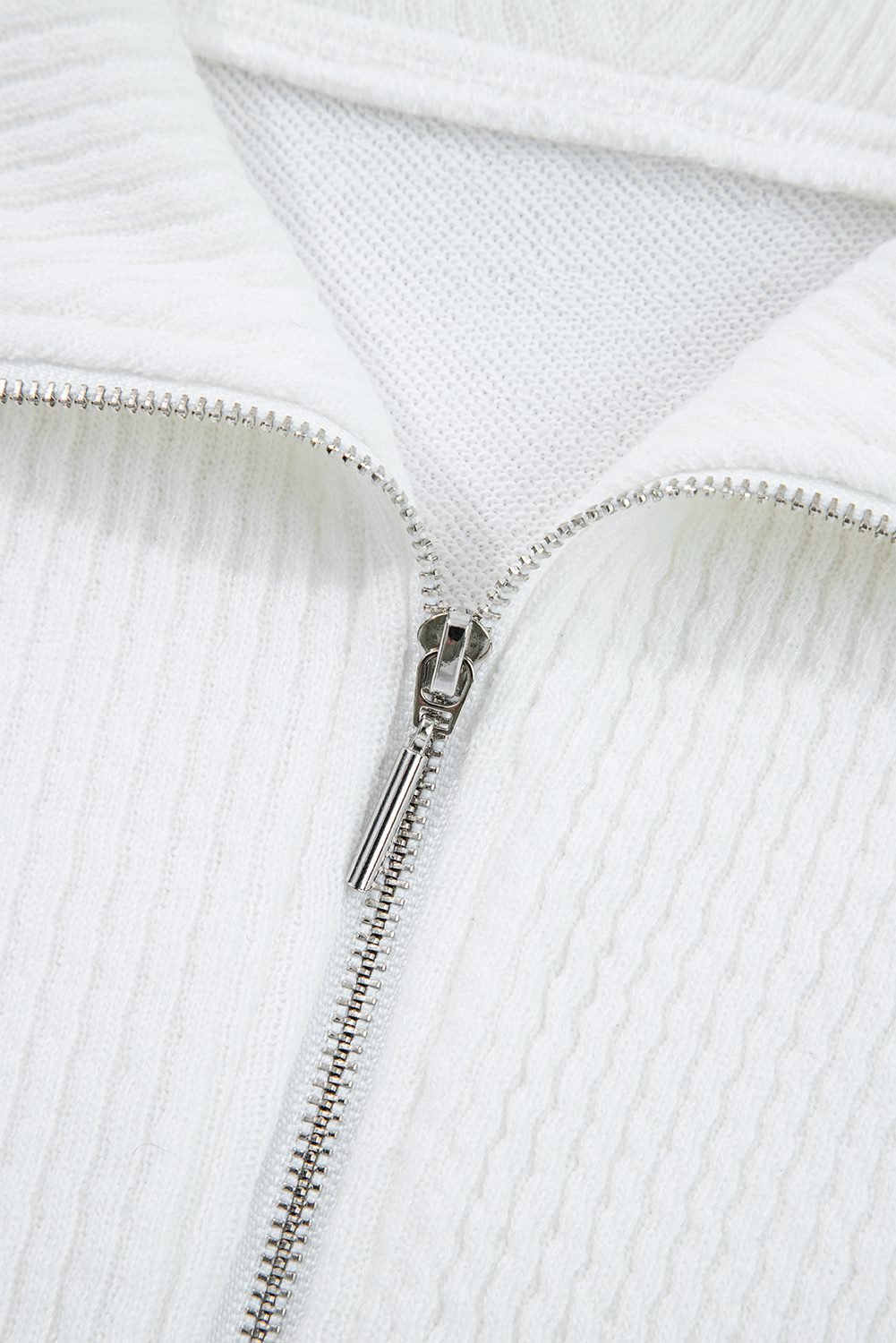 White Ribbed Collar Drop Shoulder Sweatshirt And Shorts Set