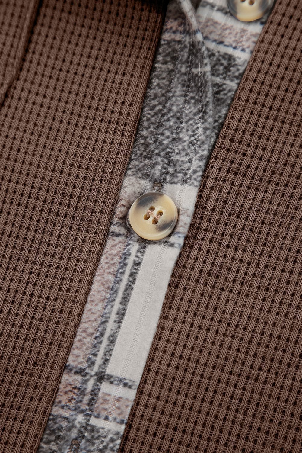 Brown Plaid Patchwork Button Down Drawstring Hooded Shacket