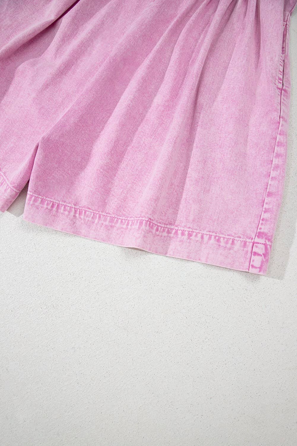 Bonbon Mineral Wash Pleated Bust V Neck Sleeveless Denim Romper