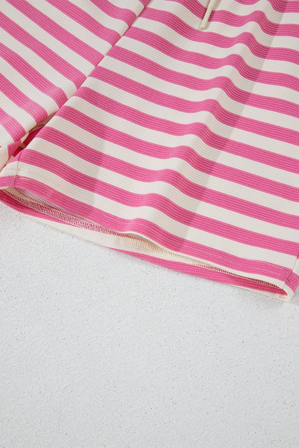 Rose Stripe Crew Neck T Shirt And Drawstring Shorts Set