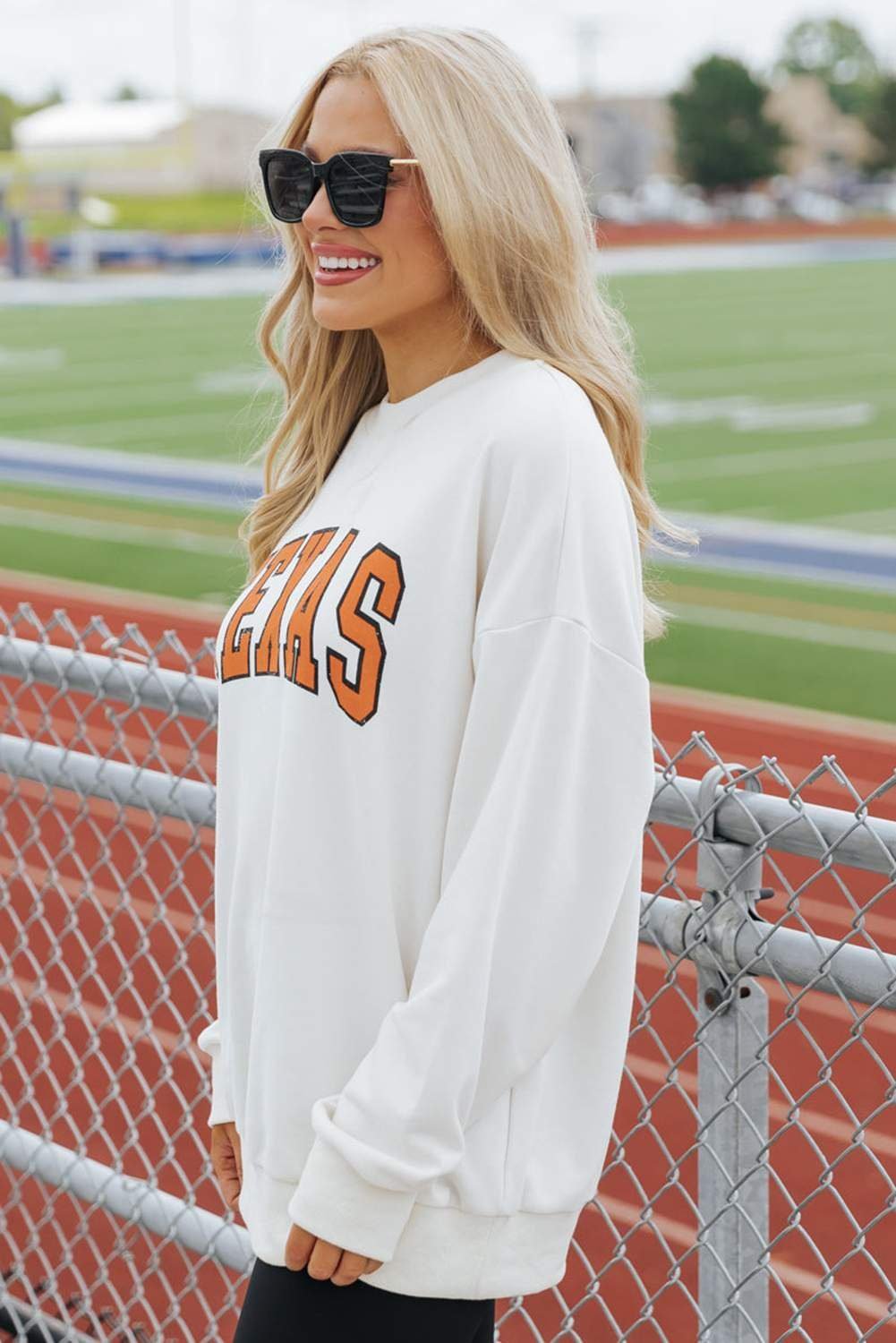 White Texas Graphic Drop Shoulder Crewneck Sweatshirt