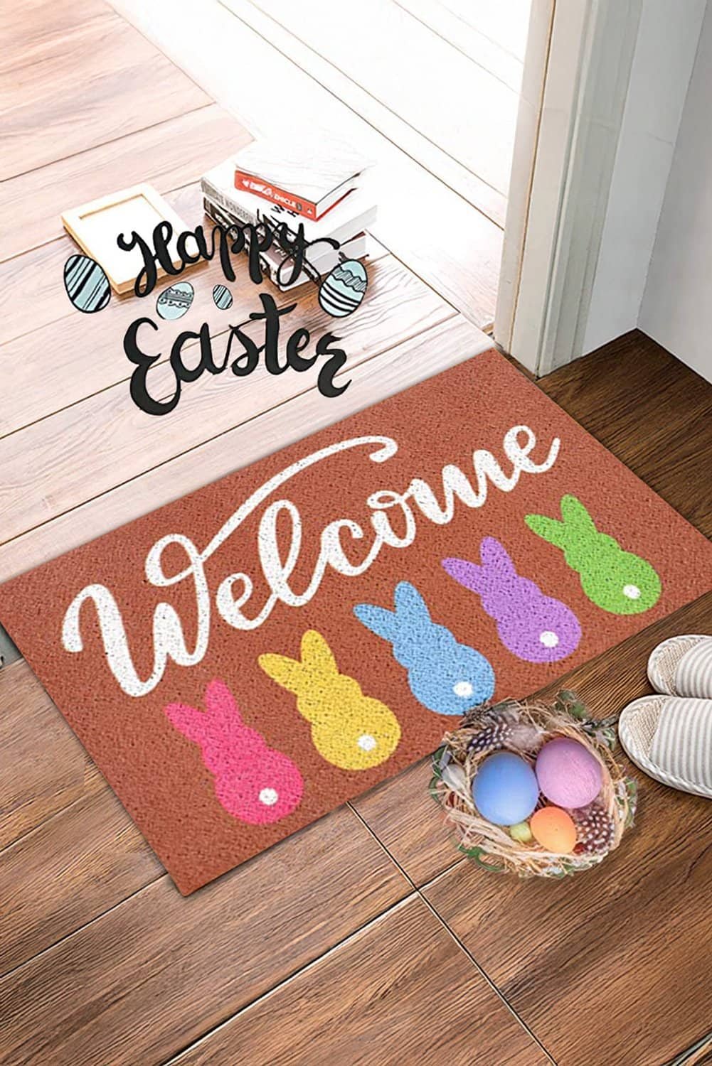 Chestnut Colorful Bunny Printed Entrance Mat
