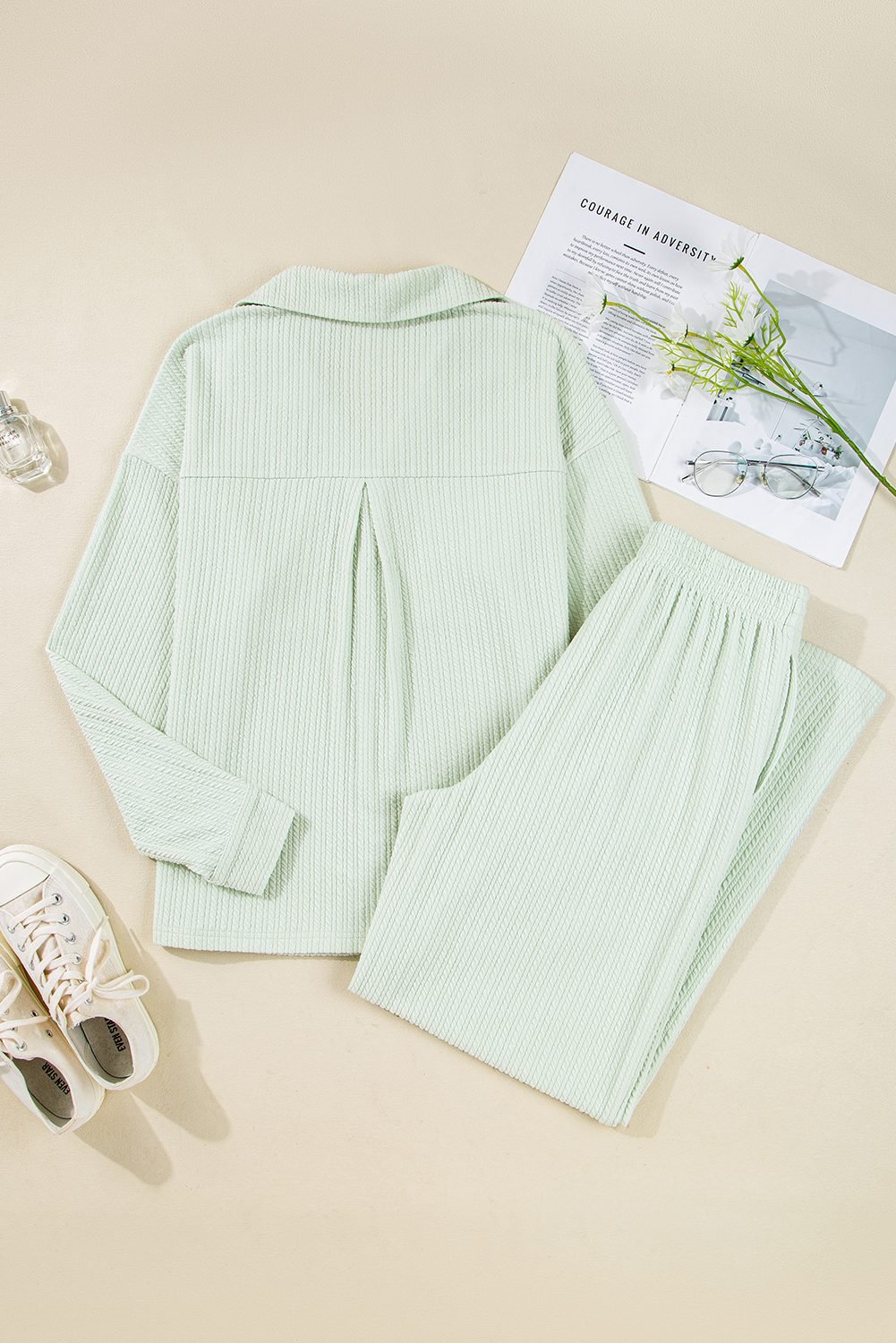 Clearly Aqua Textured Patched Chest Pocket Shirt And Pants Set