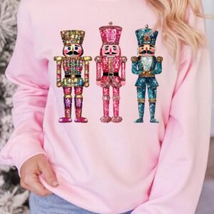 Pink Shimmer Nutcracker Graphic Christmas Pullover Sweatshirt