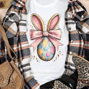 White Easter Egg Bow Bunny Ear Printed T Shirt