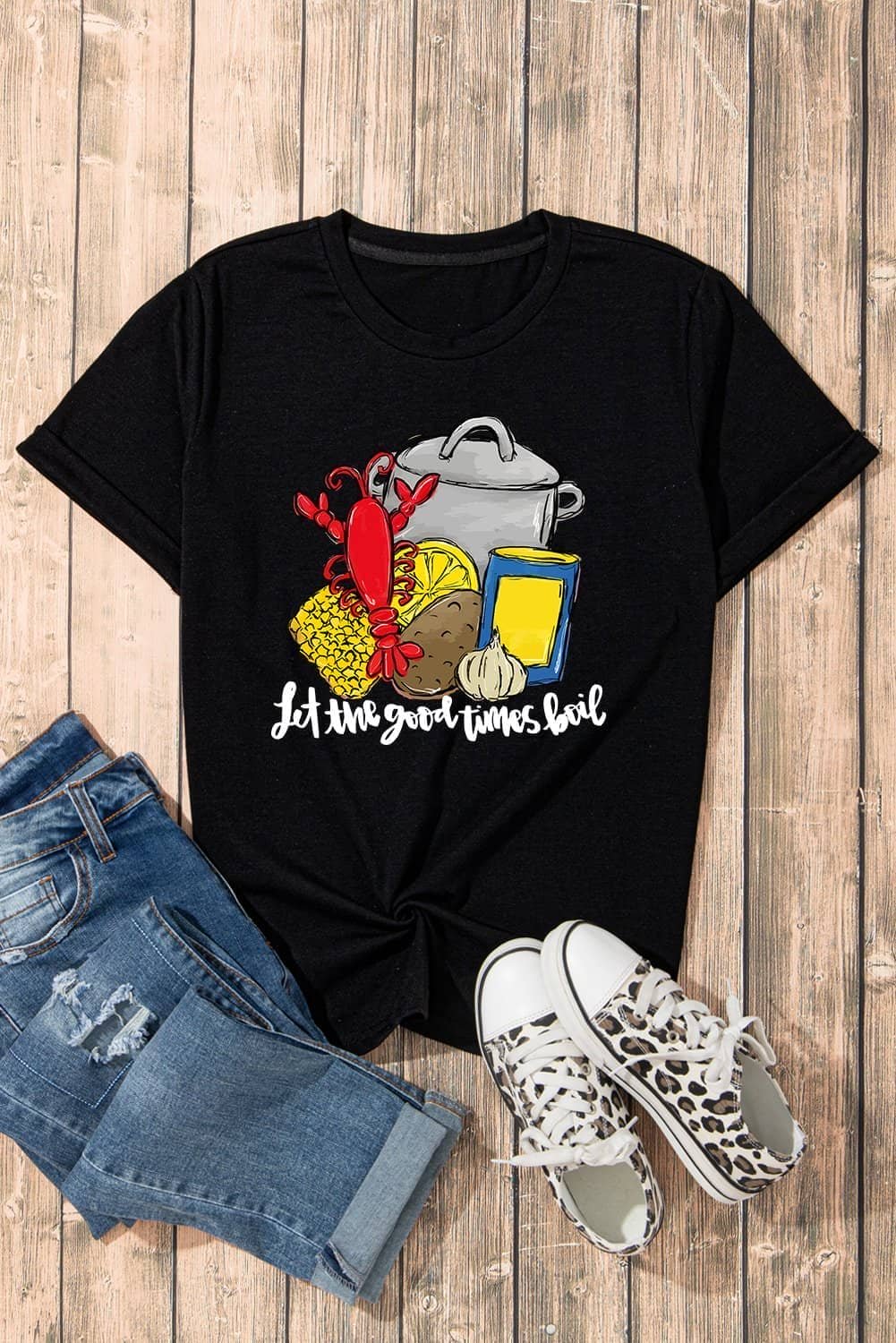 Black Let The Good Time Boil Fashion Graphic Tee