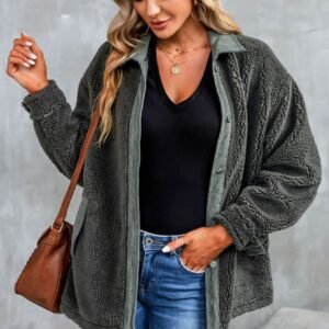Gray Corduroy Trim Elbow Patch Sherpa Jacket