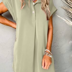 Laurel Green Buttoned Collar Shift T-Shirt Mini Dress