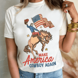 White Make America Cowboy Again Graphic Crewneck Tee