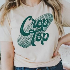 Khaki Corn Crop Top Graphic Tee