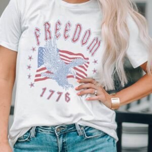 White Freedom Eagle Flag Print 1776 Graphic Tee