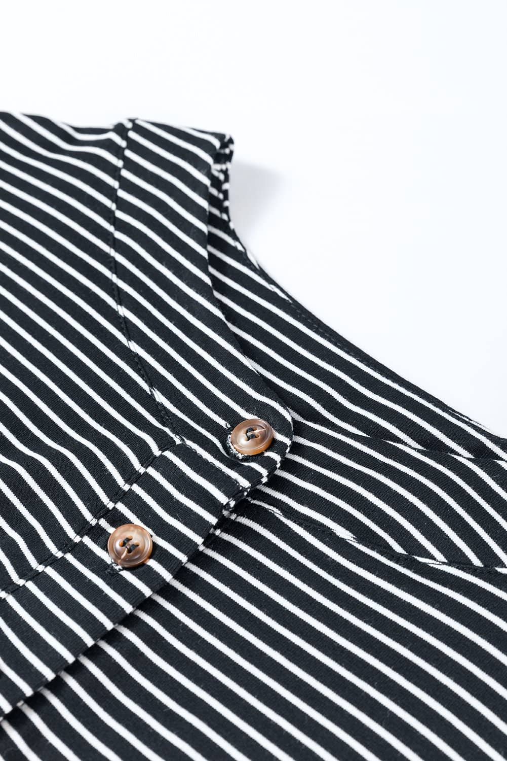 Black White Striped Print Buttoned Wide Leg Sleeveless Jumpsuit