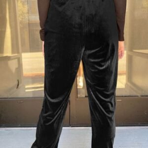 Black Solid Velvet Jogger Pants