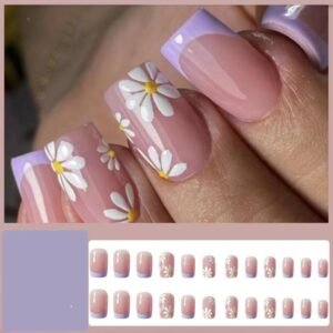 Phalaenopsis 24Pcs Flower French Tip Square Nail Stickers