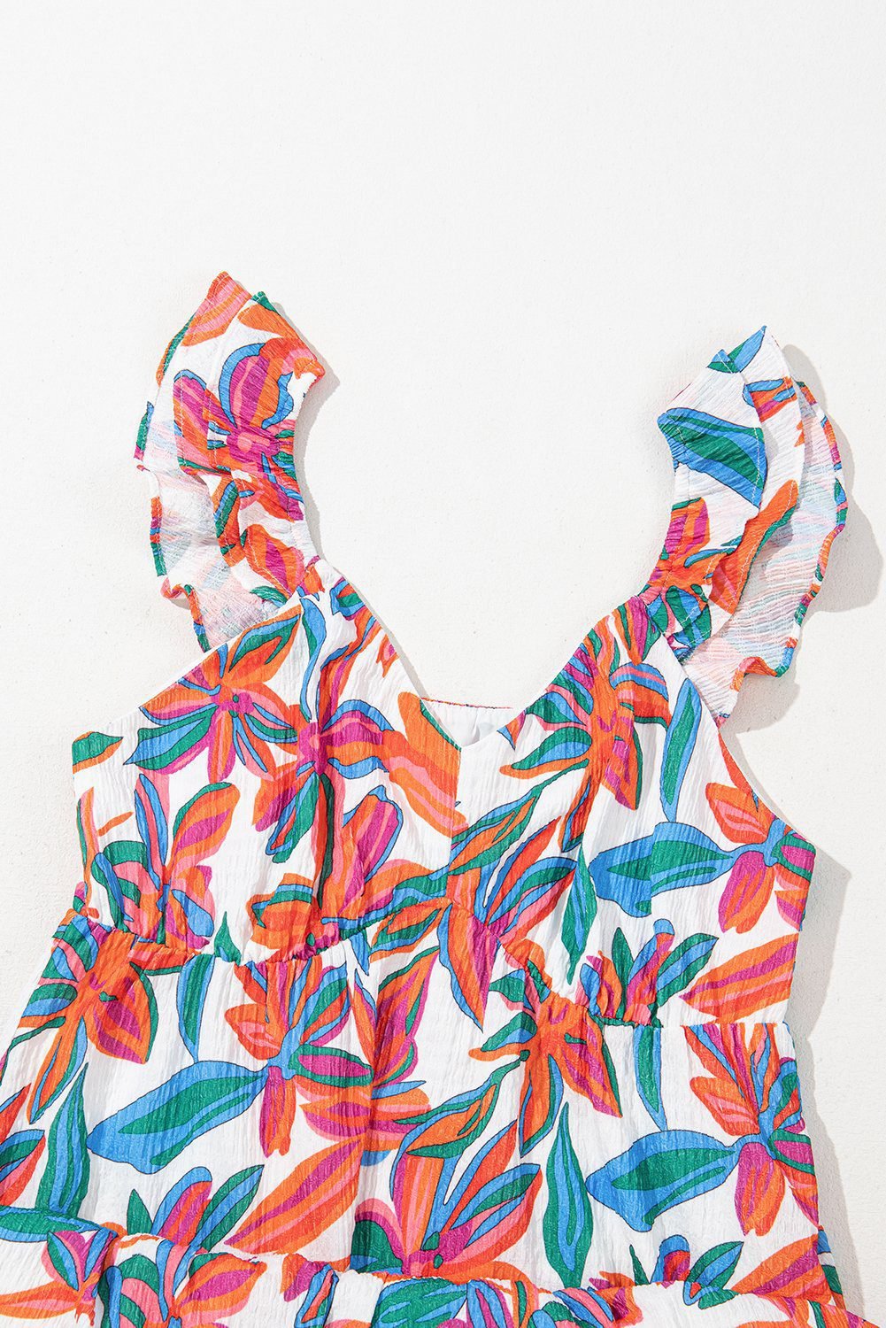 Red Boho Floral Ruffled Strap V Neck Maxi Dress