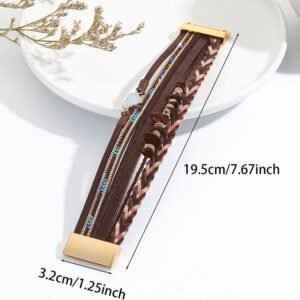 Brown Glittering Heart Accent Multi-Layer Vintage Pu Bracelet