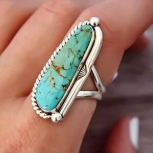 Light Blue Turquoise Decor Alloy Ring