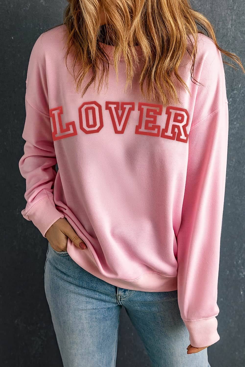 Pink Lover Puff Print Drop Shoulder Pullover Sweatshirt