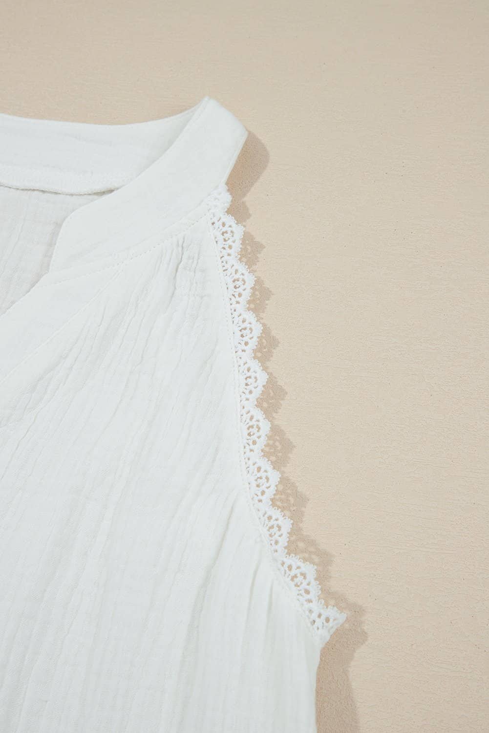 White Textured Lace Trim Pure Cotton Sleeveless Top