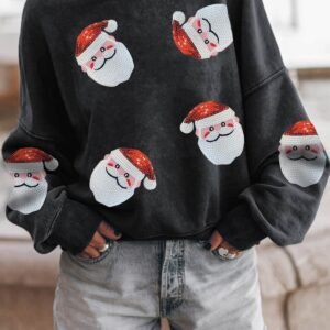 Black Sequined Santa Claus Christmas Fashion Sweatshirt
