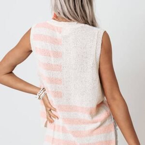 Beige Usa Flag Notched Neckline Loose Sweater Vest