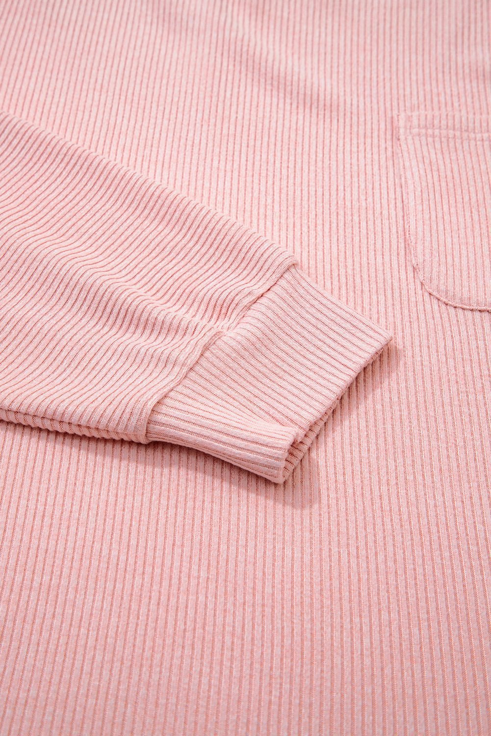 Bonbon Ribbed Exposed Seam Round Neck Chest Pocket Plus Knit Top