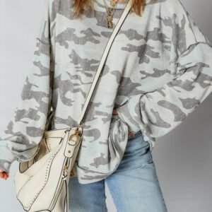 Multicolour Retro Camouflage Print Exposed Seam Patchwork Drop Shoulder Sweatshirt