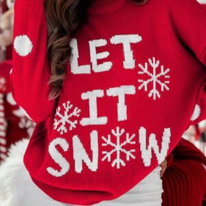 Red Dahlia Let It Snow Graphic Christmas Holiday Loose Sweater
