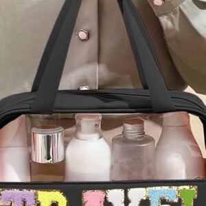 Black Travel Chenille Letter Clear Pvc Makeup Bag