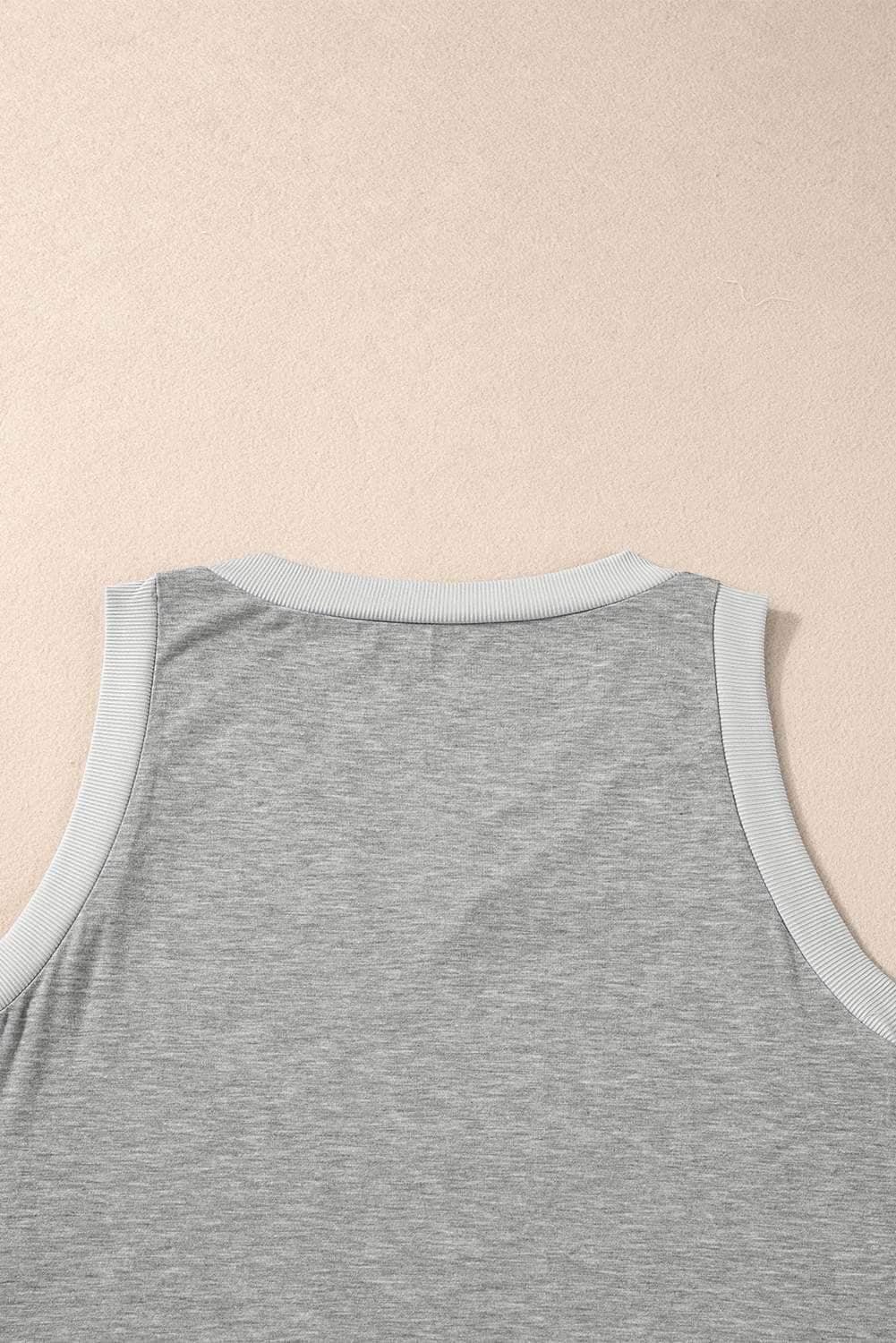 Gray Ribbed V Neck Tank