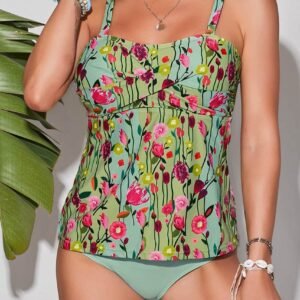 Multicolor Sleeveless Floral Tankini Set