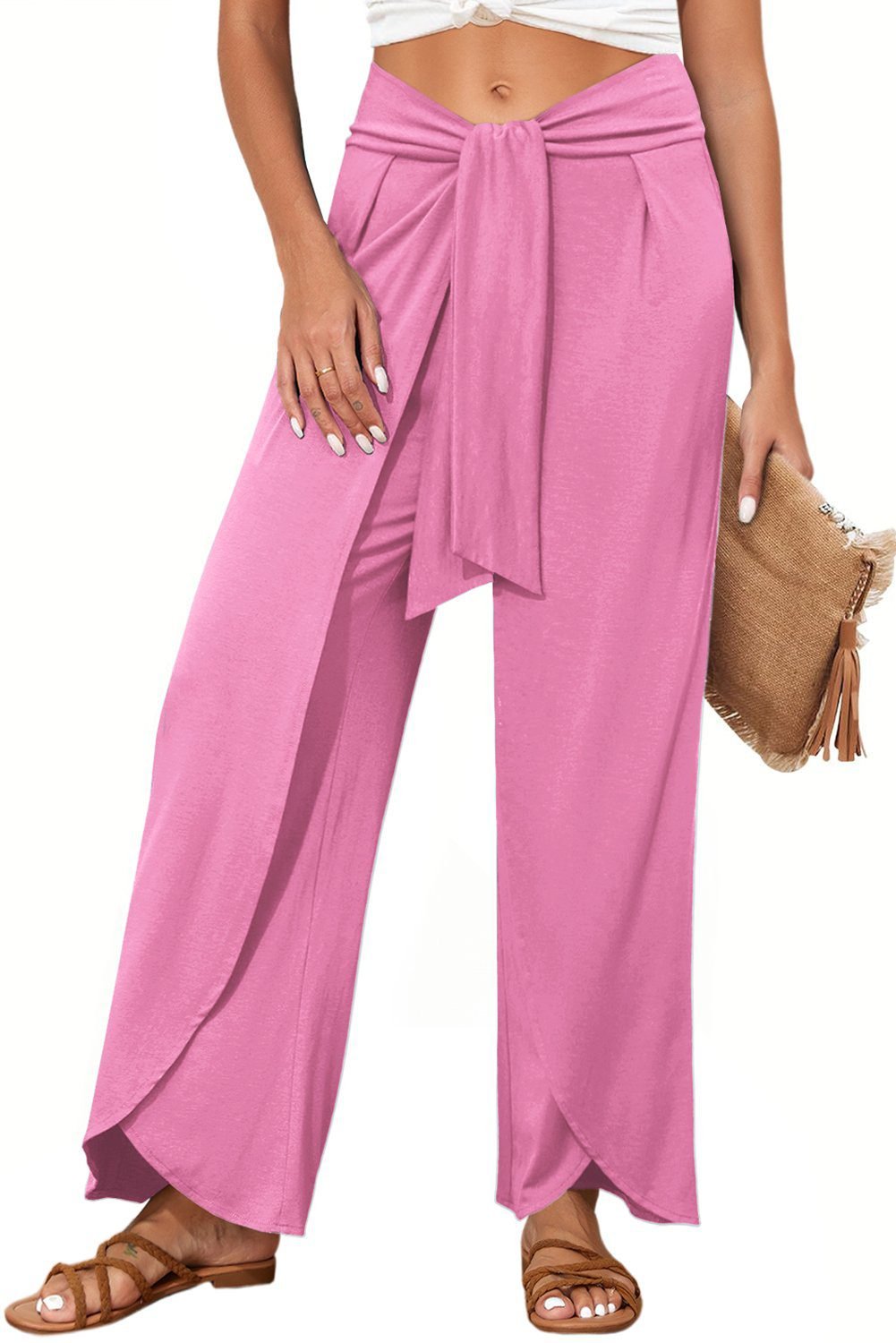 Bonbon Knotted Drop Waist Split Leg Relaxed Pants