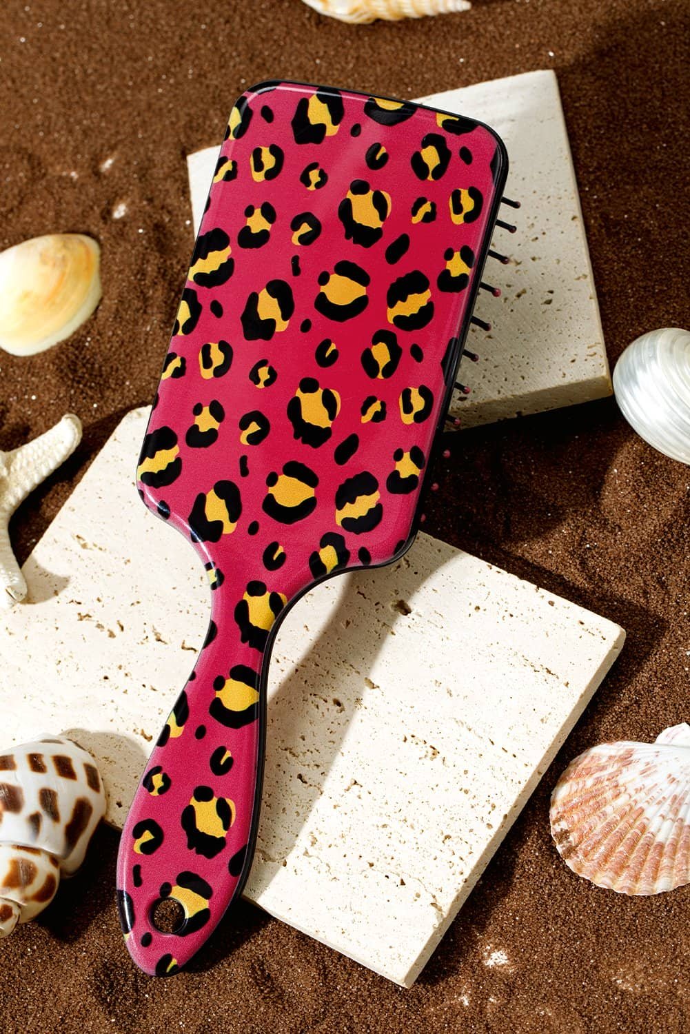 Strawberry Pink Leopard Print Long Handle Air Cushion Comb