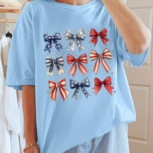 Light Blue Independence Day Bowknot Graphic Tee