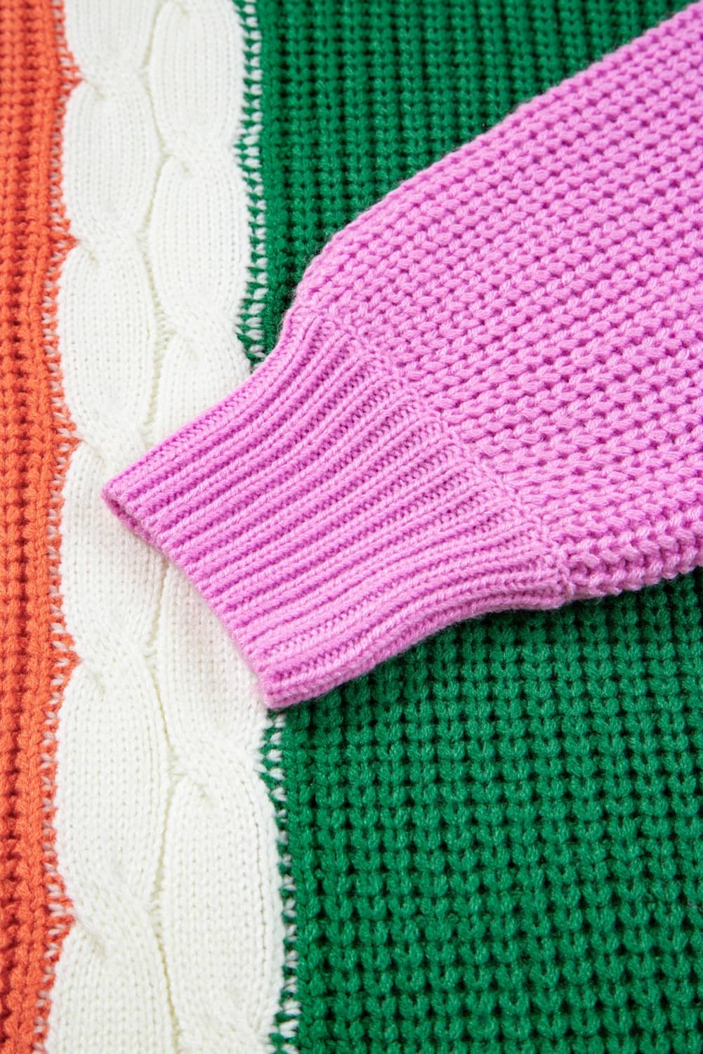 Desert Gold Color Block Textured Knit Drop Shoulder Loose Fit Sweater