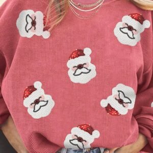 Strawberry Pink Sequin Santa Clause Christmas Corded Sweatshirt