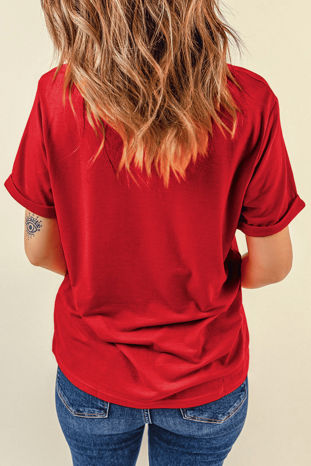 Red American Flag Inspired Sequined Pattern Crewneck Tee