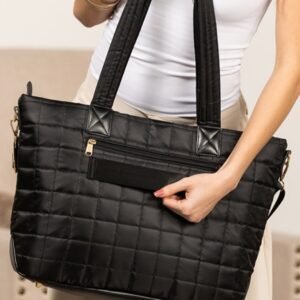 Black Quilted Patchwork Large Tote Bag And Clutch 2Pcs Set