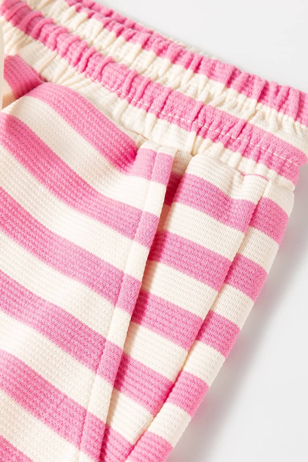 Rose Stripe Crew Neck T Shirt And Drawstring Shorts Set