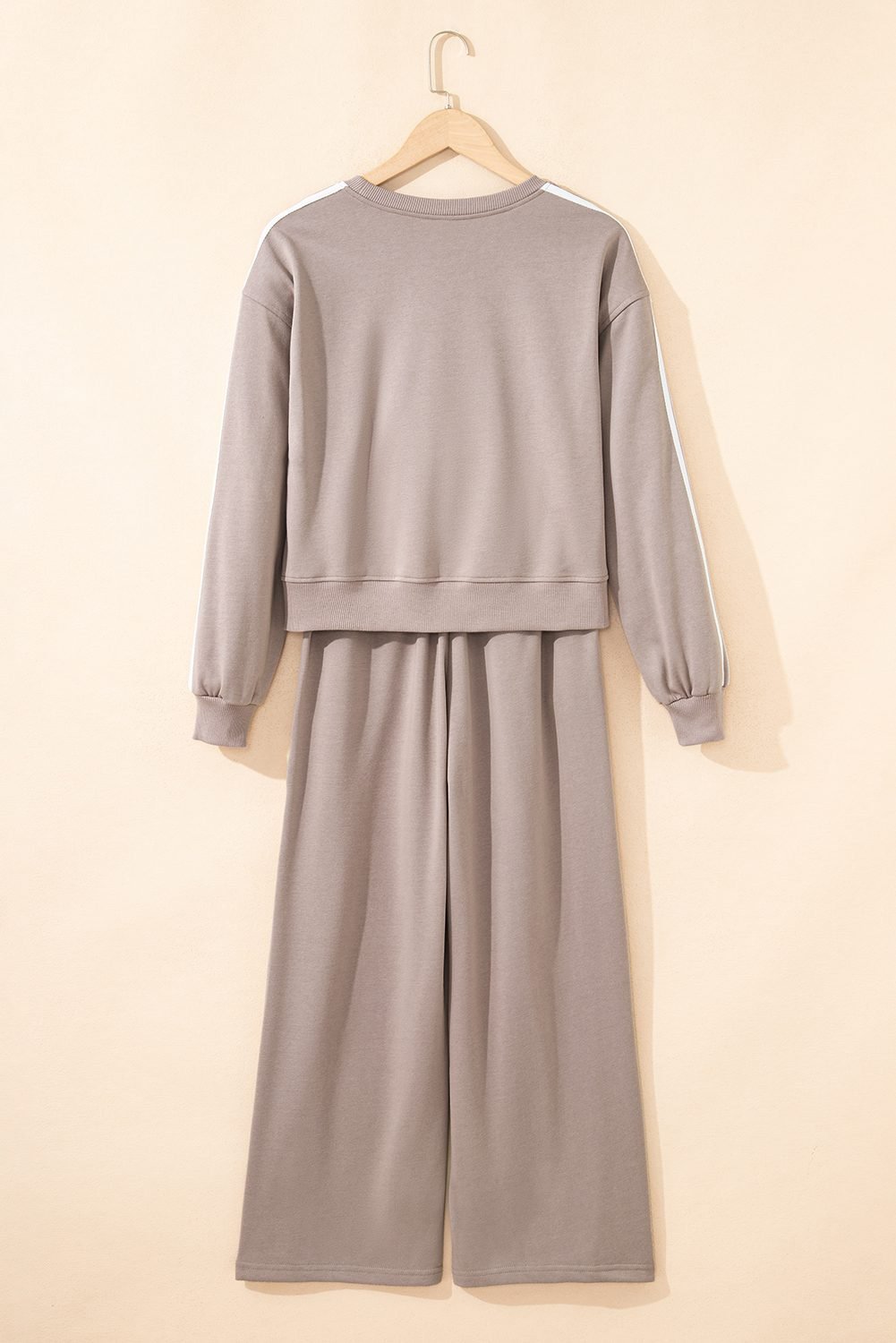 Gray Morn Varsity Striped Detail Crewneck Pullover Elastic Sweatpants 2Pcs Outfit