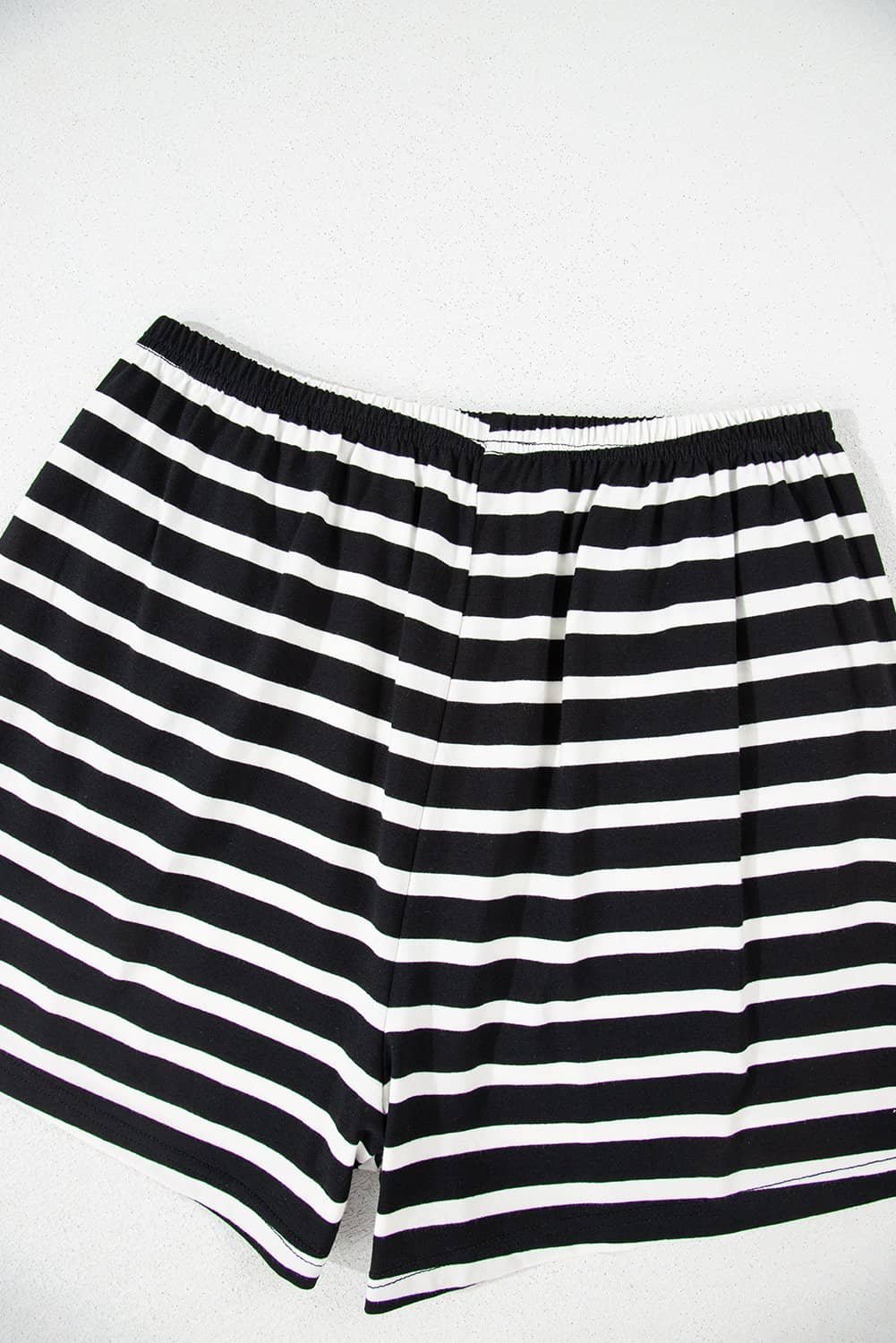 Black White Striped Short Sleeve Top And Shorts Set