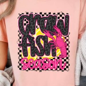 Pink Crawfish Season Graphic Casual Tee
