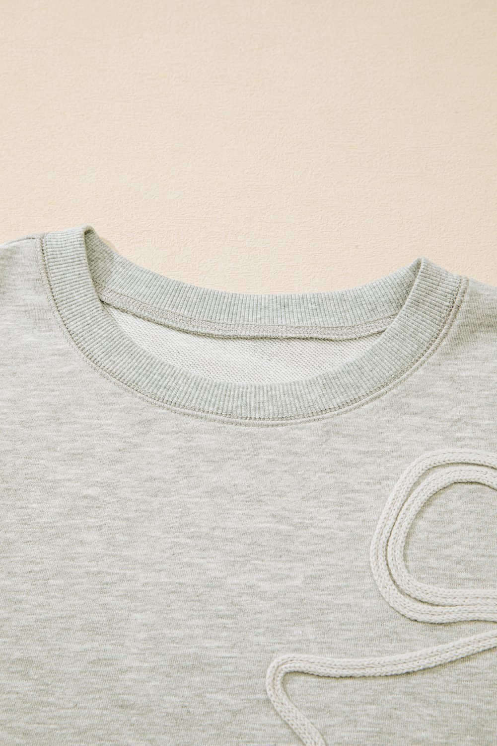 Light Grey Plus Size Thread Embroidered Drop Shoulder Round Neck Sweatshirt