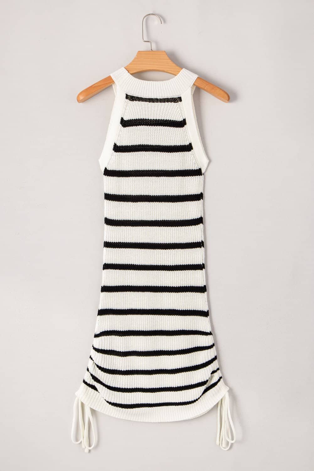 Black Stripe Knitted Drawstring Detail Sleeveless Dress