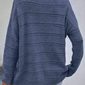 Real Teal Boat Neck Drop Shoulder Pointelle Knit Sweater