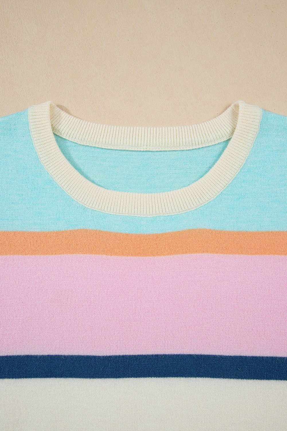 Multicolour Striped Color Block Flutter Sleeve Patchwork Sweater Top