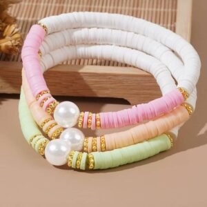 Light Pink Bohemian Style Beaded Stretch Bracelet