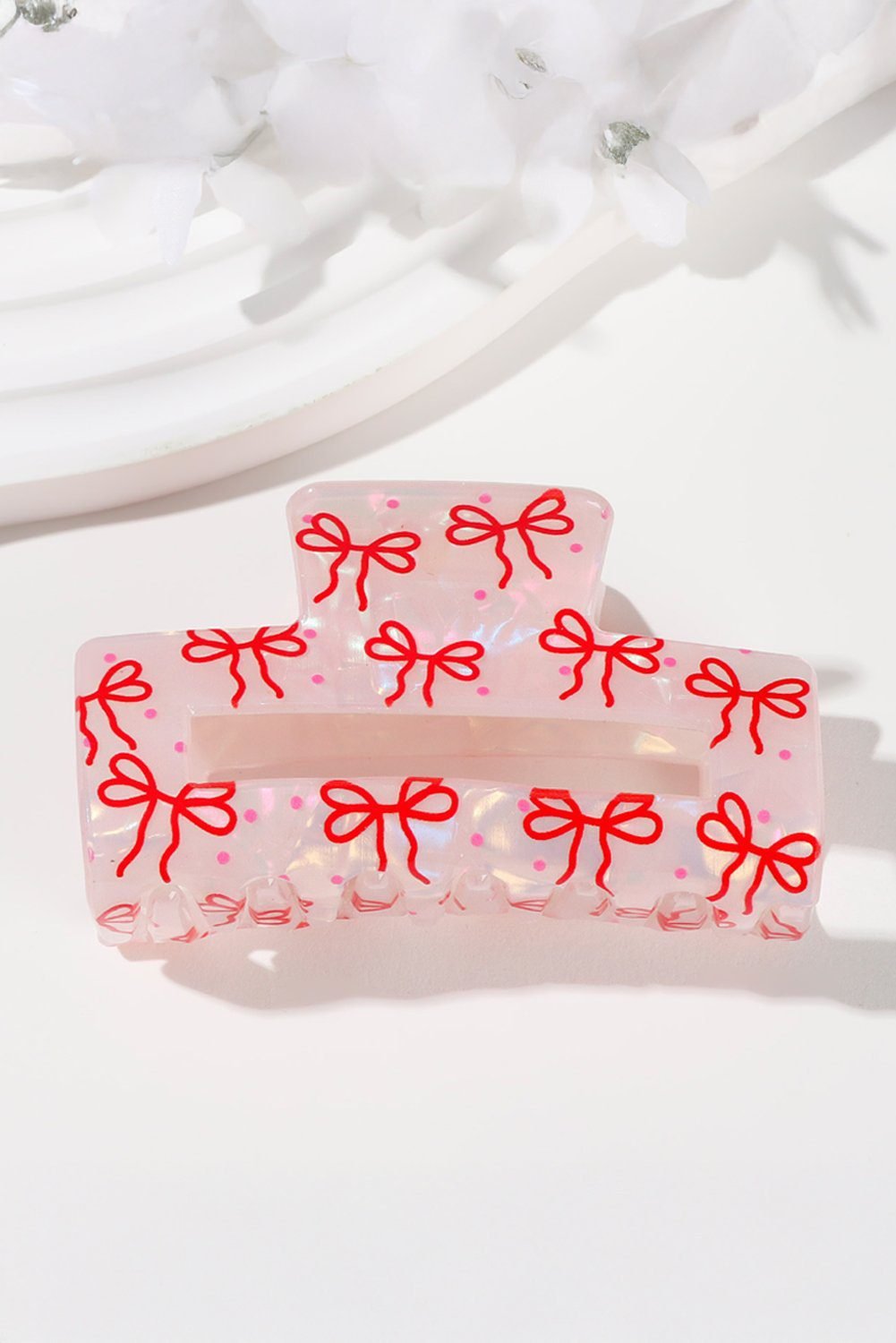 Racing Red Bow Knot Print Cut Out Square Hair Claw Clip