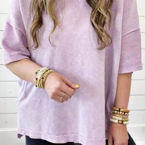 Orchid Petal Mineral Wash Drop Sleeve Patchwork Plus Tee